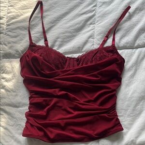 Garage Burgundy Lace Trim Crop Top